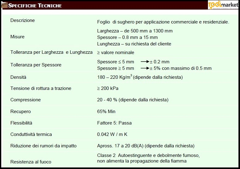 Sughero in fogli cm50 x cm100