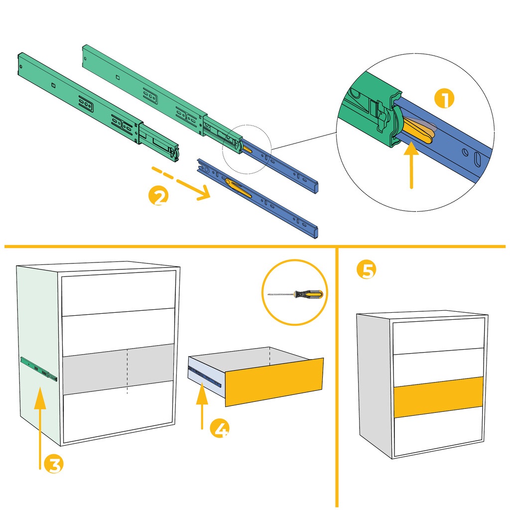 Guide estrazione totale  e chiusura soft, altezza 45 mm EMUCA