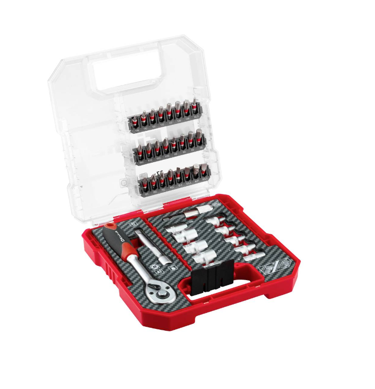 Set di inserti e bussole con chiave a cricchetto da 37 pezzi Einhell