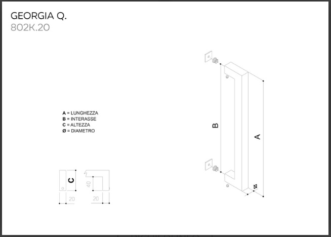 Maniglione Georgia Q 802k.20 in acciaio inox aisi 304