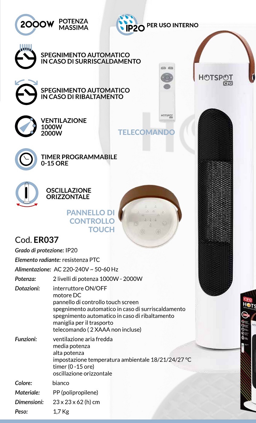 Stufa torretta Hotspot rotante 2000 W ER037