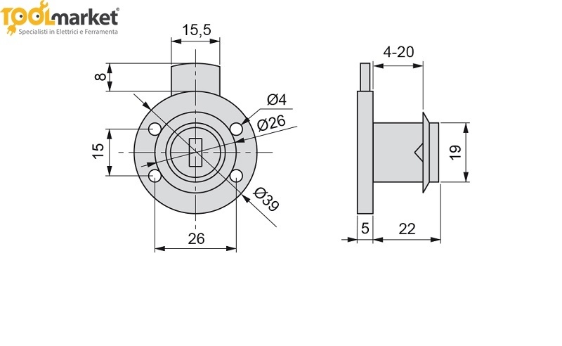 Serratura ad incasso  con cilindro  18X22 cromato TEL