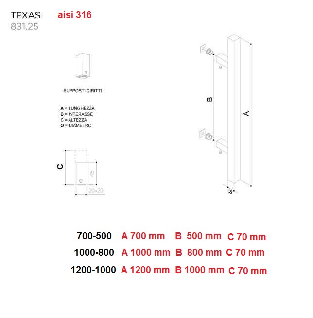 Maniglione in acciaio inox AISI 316 TEXAS 831.25  Fimet
