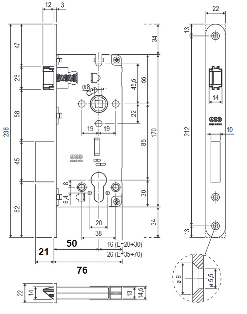 Serratura foro Yale cromo satinata  B8088515034  AGB entr. 50 mm