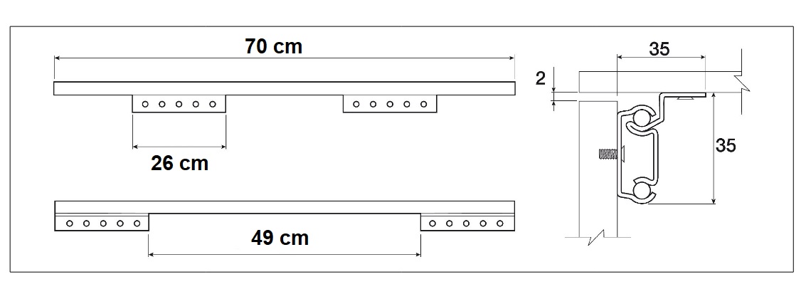 Guide tavolo apertura doppia cm70