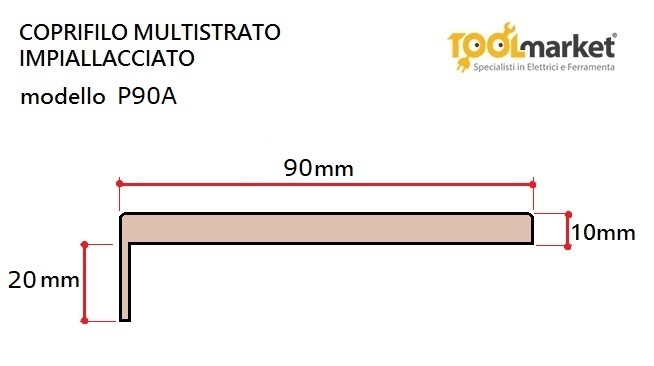 Coprifilo piano 90 mm con aletta Tanganika