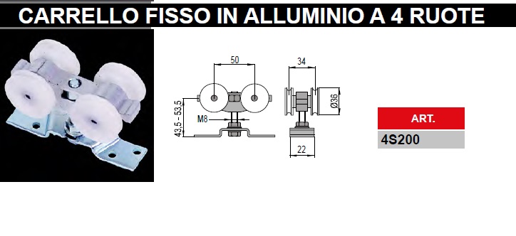 Kit scorrevole binario + carrelli PETTITI 200 kg