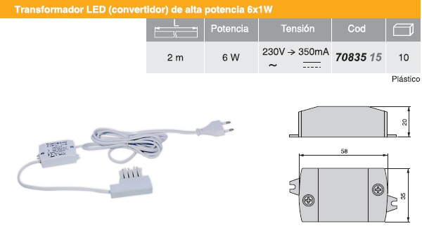 trasformatore per led 6w DC alta efficienza