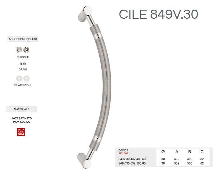 Maniglione CILE 849V.30 in acciaio inox modello 