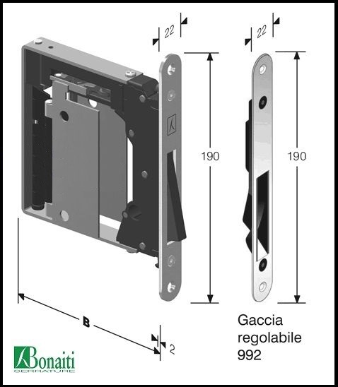 Serratura magnetica Mini B NOHA senza maniglia Bonaiti