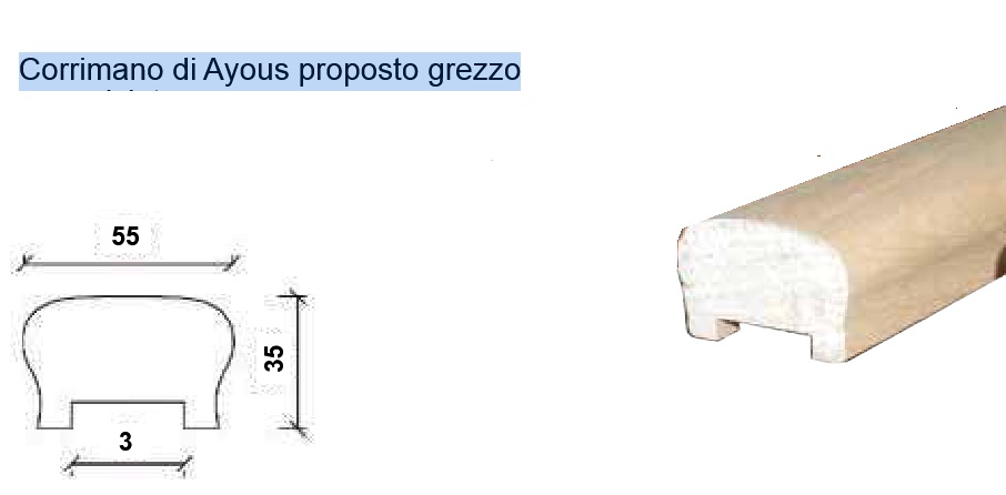 Corrimano in legno grezzo Ayous  da 3 mt