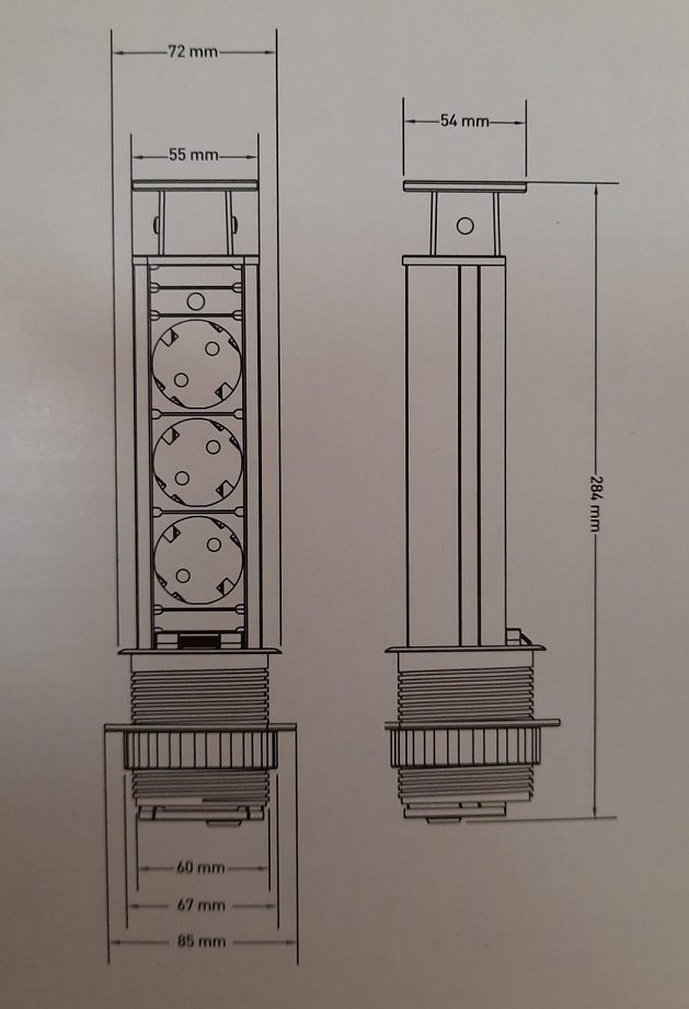 Torretta estraibile per la scrivania rotonda Ø 60