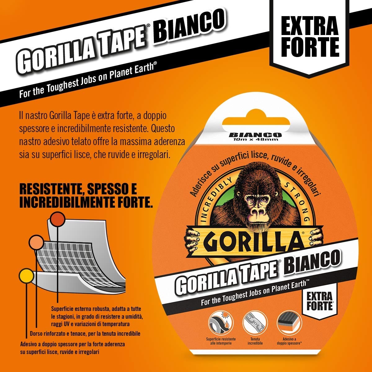 Nastro gorilla aderente a tutte le superfici colore Bianco - GORILLA