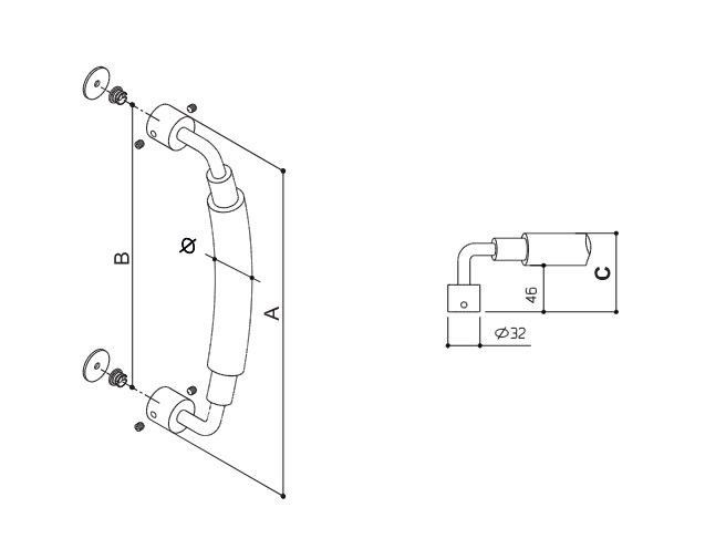 Maniglione MEXICO 849V.30.532.500.63 in acciaio inox  Maniglione MEXICO 849V.30.532.500.63 in acciaio inox