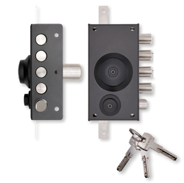 Serratura di sicurezza sovrapposta T1960.60 con pomolo interno per porta in legno 