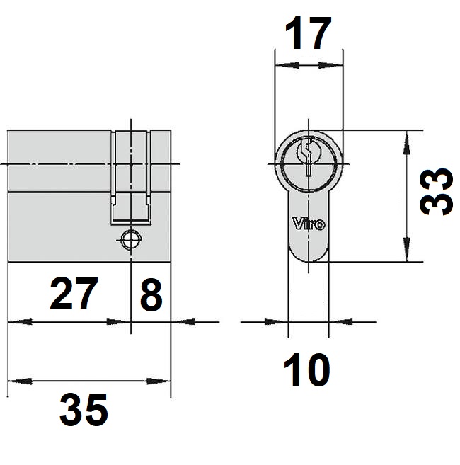 Mezzo cilindro da 35 mm per serratura serranda e basculante VIro 700