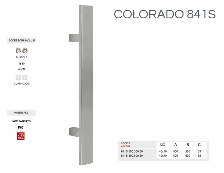 Maniglione in acciaio inox SATINATO AISI 304 modello COLORADO 841S da 800mm