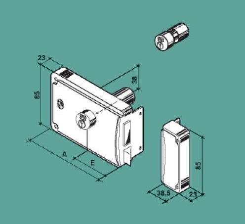 Serratura zincata con scrocco a due mandate e quadro maniglia 8mm per ferro p38 FF