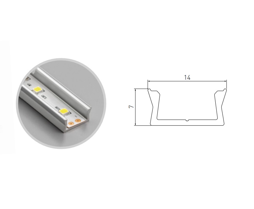 Profilo piatto in alluminio per striscia led da 2 mt con diffusore