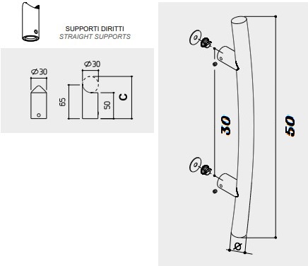 Maniglione Vietri acciaio inox diametro 30  Telese FO45391 Maniglione Vietri acciaio inox diametro 30  Telese FO45391