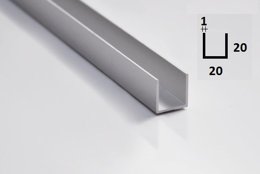 Profilo alluminio opaco ad U 20x20 da 2 MT