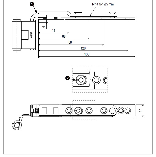 Articolazione superiore per anta semifissa A51001220x AGB ARTECH interasse 8.5 battuta 15