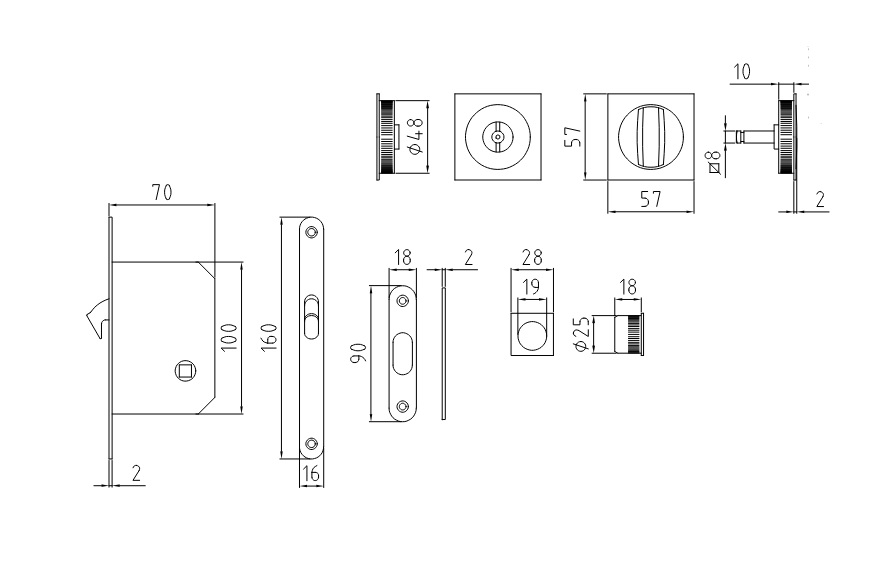 Kit maniglia QUADRA per porte scorrevoli cromo sat GHIDINI