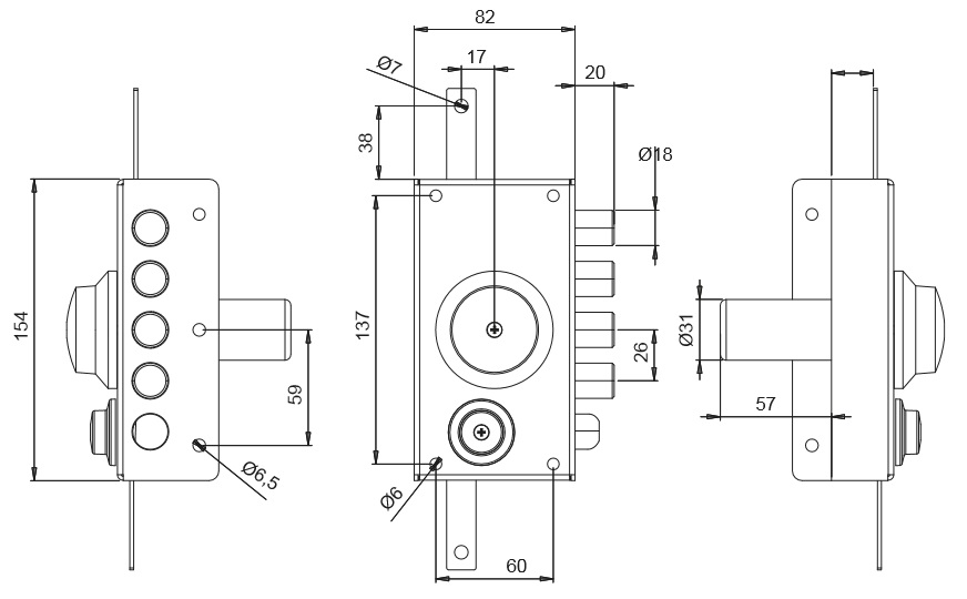 Serratura di sicurezza sovrapposta T1950.60 con pomolo interno per porta in legno  