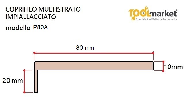 Coprifilo piano da 80 con aletta Rovere  2.25mt 