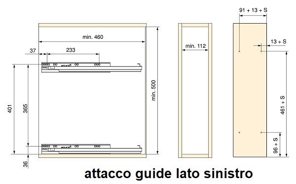 Cestello da cm10 estrazione totale Emuca 8381011 attacco guide lato sx