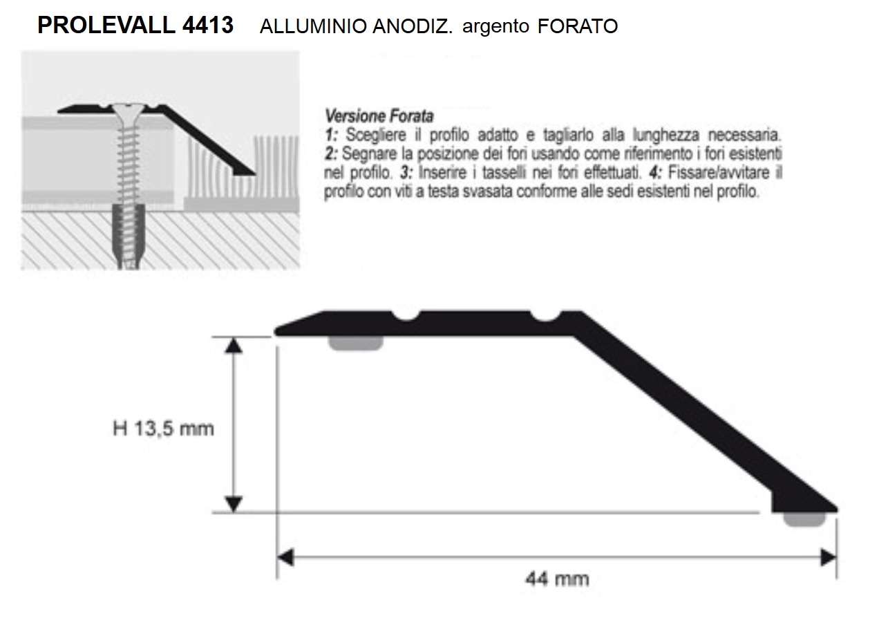 Profilo alluminio per pavimento da 44 mm da 2.70 mt