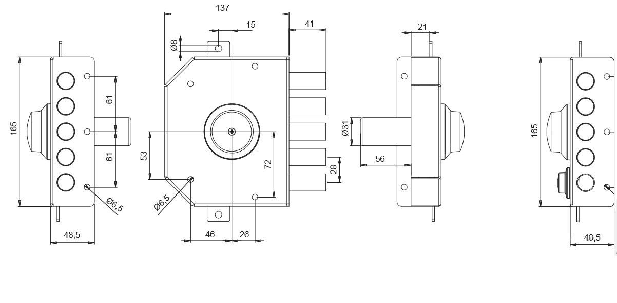 Serratura di sicurezza sovrapposta T1450.60 con pomolo interno per porta in legno  