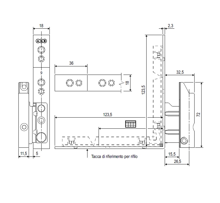 Squadra angolare  A50902240x aria 4/12, interasse 9, battuta 18 mm ARTECH