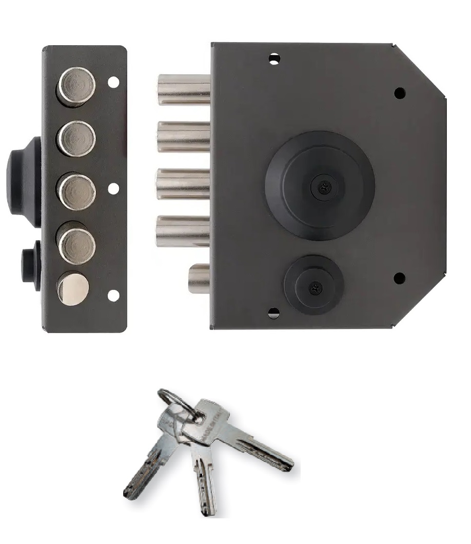 Serratura di sicurezza sovrapposta T1260.60 con pomolo interno per porta in legno