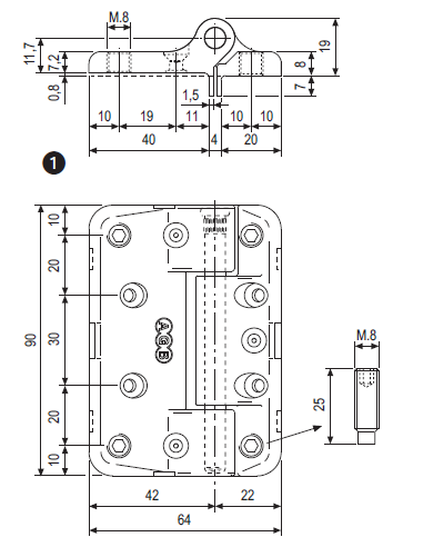 Cerniera Maxi H90 per terza e quarta anta  per porte  - AGB A494030104