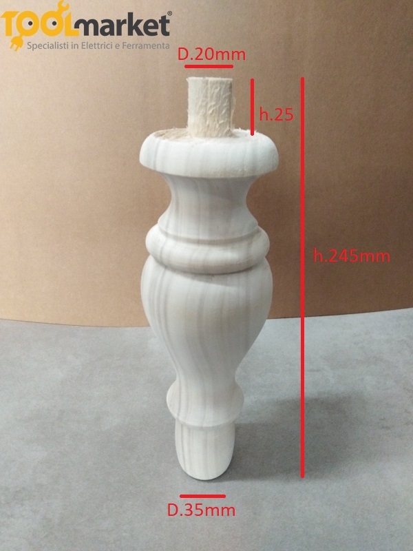 Piede in legno per mobili 245x35 mm in Ontano