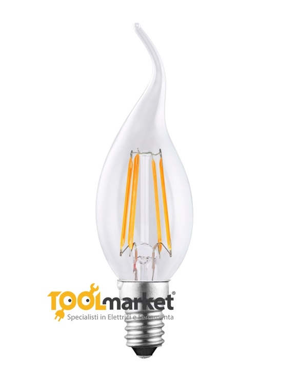 Lampada led fiamma 4w filamento trasp. E14 luce calda