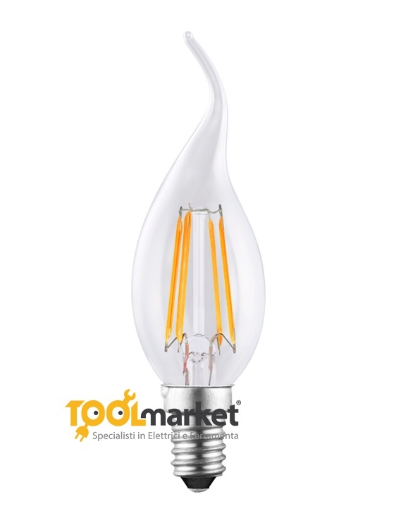 Lampada led fiamma 4w filamento trasp. E14 luce calda