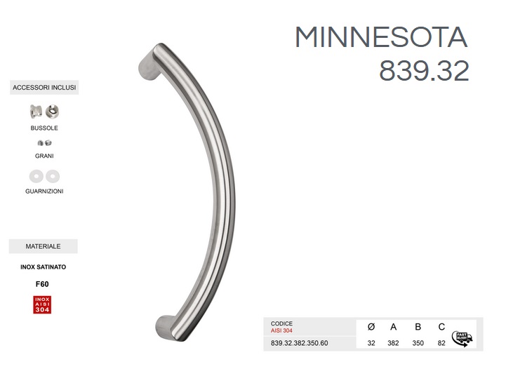 Maniglione inox Minnesota 839.32.382.350 in acciaio inox 304 ORO PVD