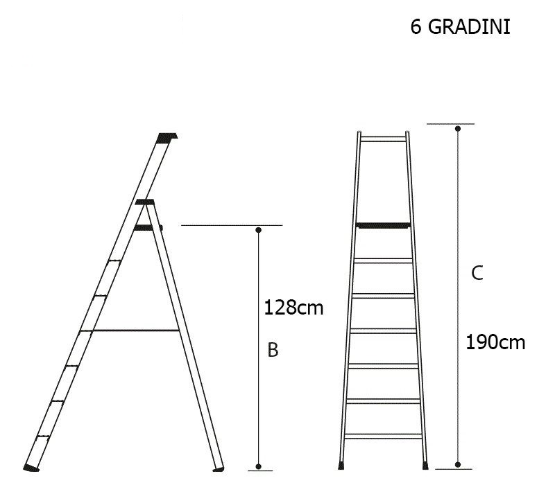 Scala domestica modello da 3 a 10 gradini - Variante: 6 GRADINI