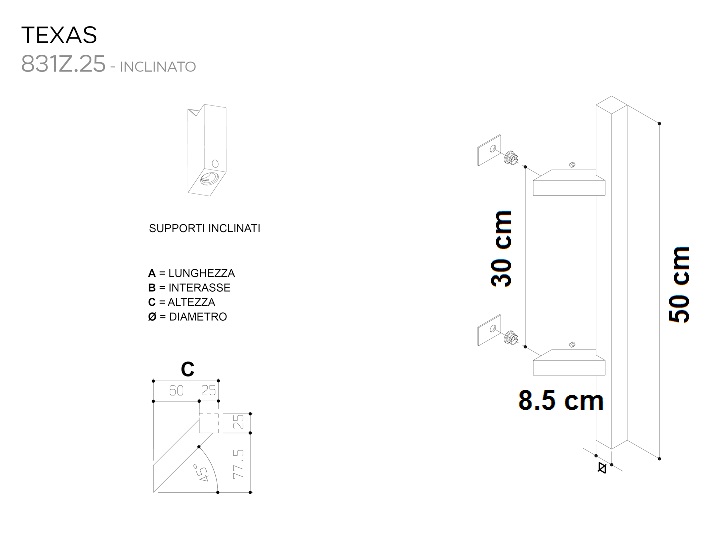 Maniglione in acciaio inox bianco int 30 cm opaco  ral9016 Texas 831Z25500300B inclinato 