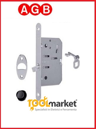 Serratura BO89065034  per porte scorrevoli a gancio con chiave cromo satinata AGB