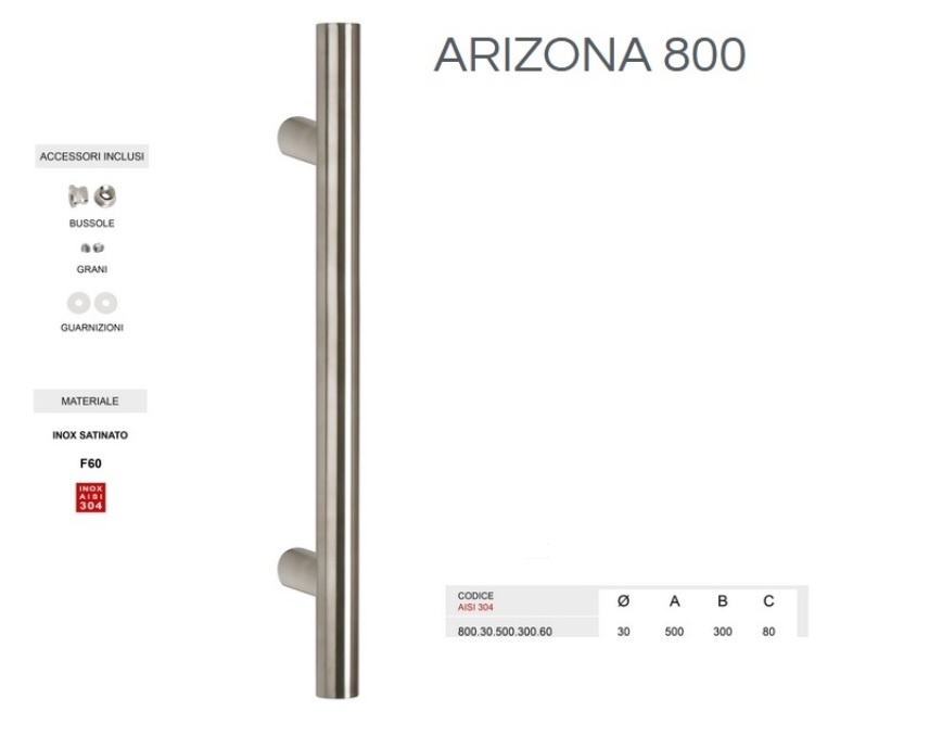 Maniglione inox ARIZONA  800.30.50.300.60  aisi 304 Fimet