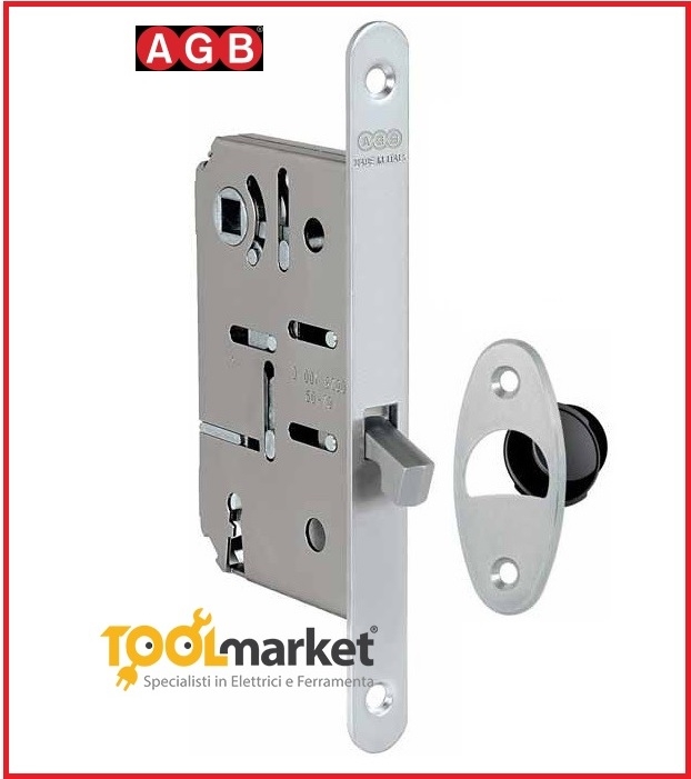 Serratura per porte scorrevoli a gancio B089025034 con quadro maniglia cromo satinata AGB 