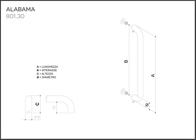 Maniglione ALABAMA 801.380.350 in acciaio INOX modello 