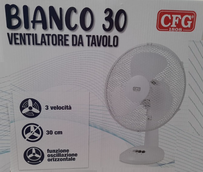 Ventilatore da tavolo diametro 30 cm bianco  ev109