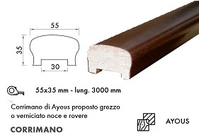 Corrimano NOCE SCURO in legno Ayous  da 3 mt 