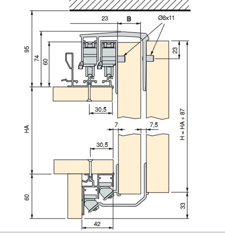 Emuca Kit per armadi 2 ante sovrapposte 23 mm SPACE + spessore anta